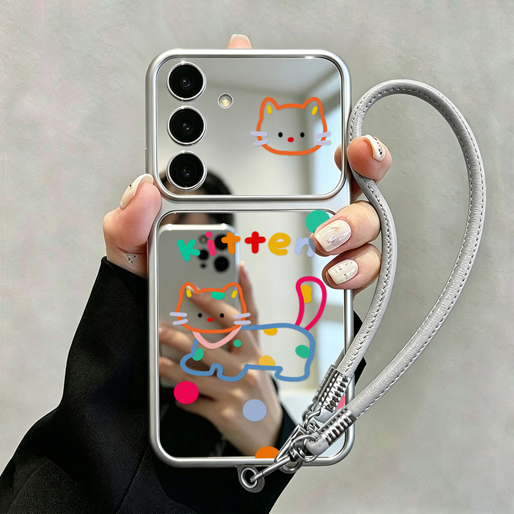 Phone Cases Galaxy A16 5G - Coque miroir chat mignonne avec cordon